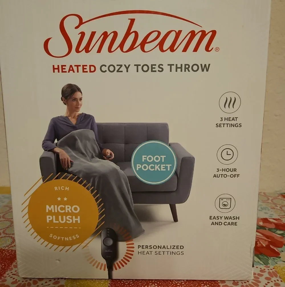 Sunbeam Heated Micro Plush Cozy Toes Throw